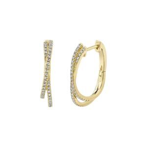 SHY Creation Diamond 14K Yellow Gold Crossover Hoop Earrings .21 CTW